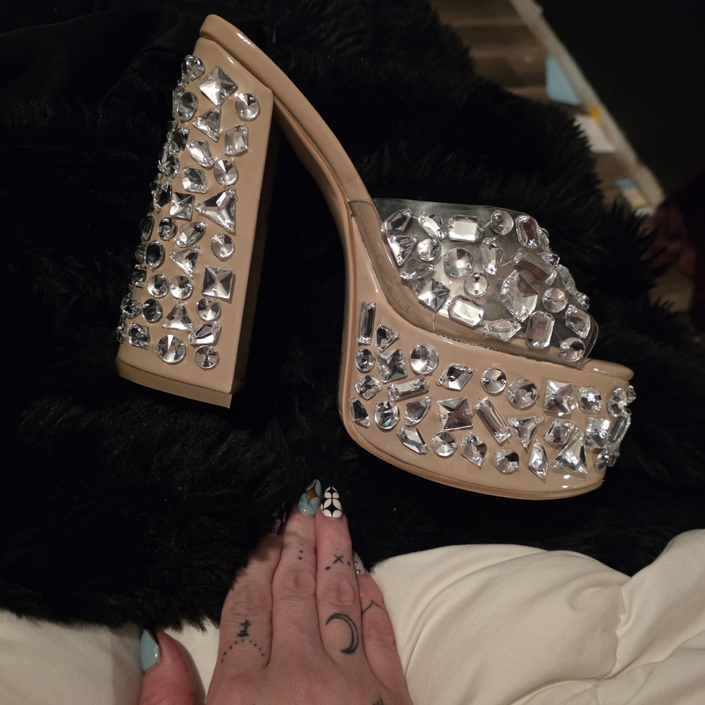 Embellished Tan Platform Heels